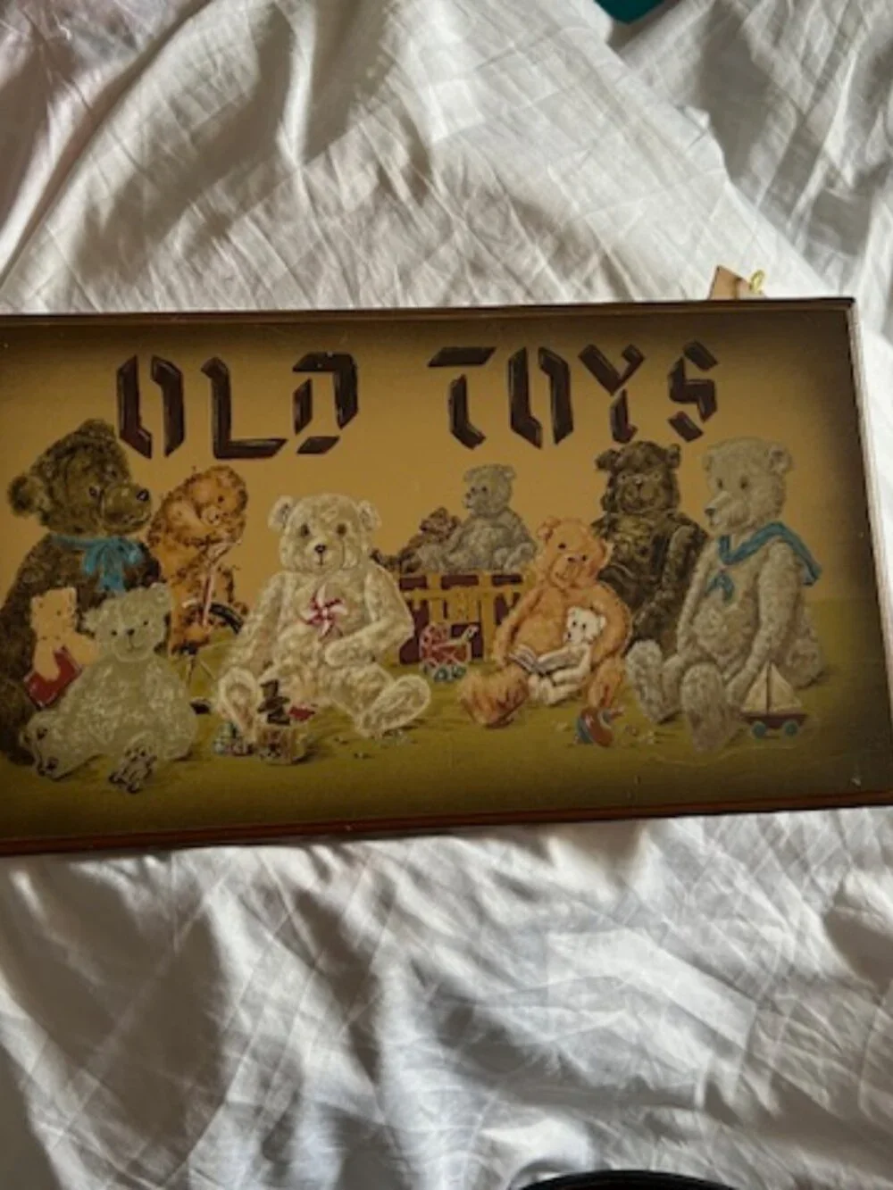 14 x 8 " wood picture vintage old picture teddy bear toys toy sign wall decor - Picture 2 of 6